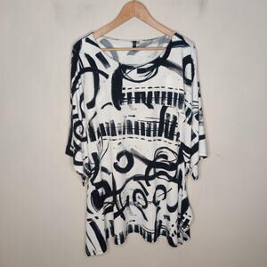 by JJ Tunic Black White Abstract Geometric Sleeveless Overlay